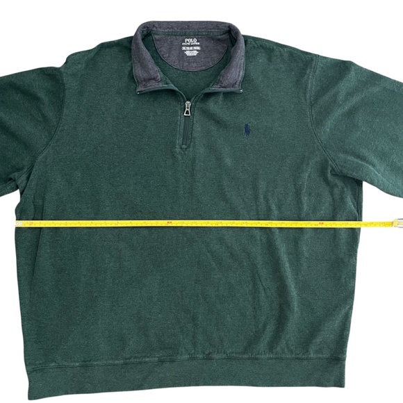 Polo Ralph Lauren Sweater Men's 2XL Olive Green Mock Neck Quarter-Zip Blue Pony - Picture 6 of 7